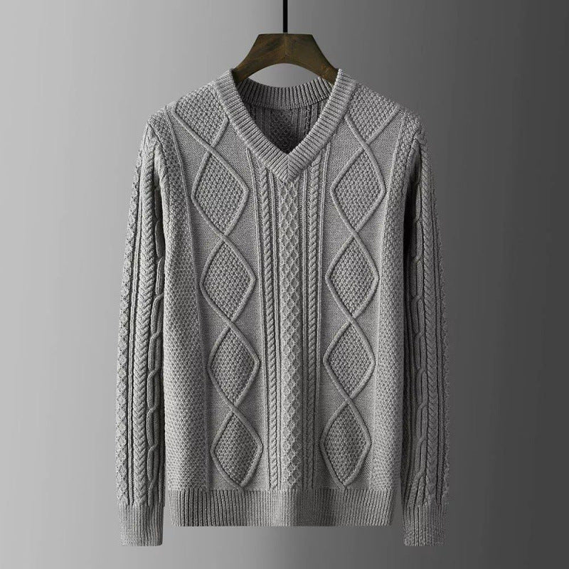 Warm Thick Line Bottoming Pullover Long Sleeved Sweetheart Neck Sweater