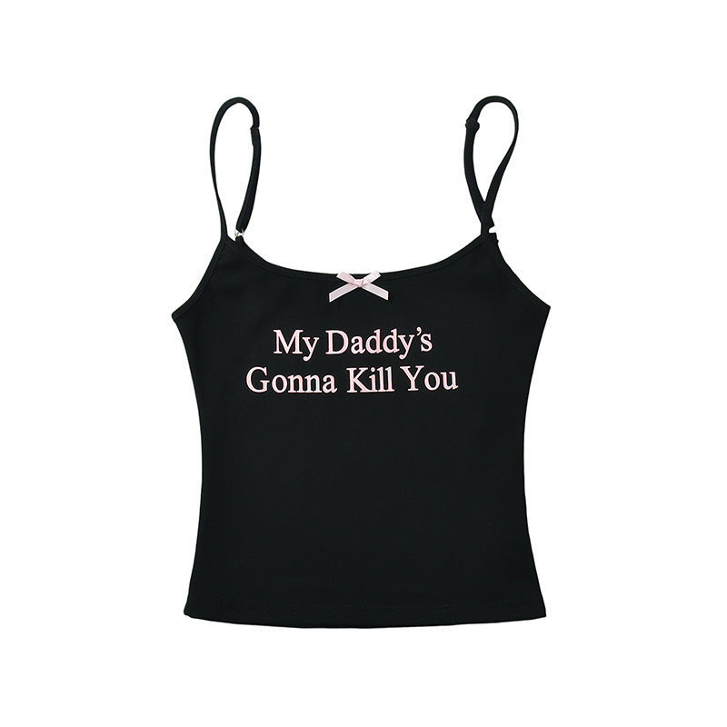 Printed Bowknot Decoration Small Sling Summer New Sweet And Spicy Slim-fit Short Bottoming Vest
