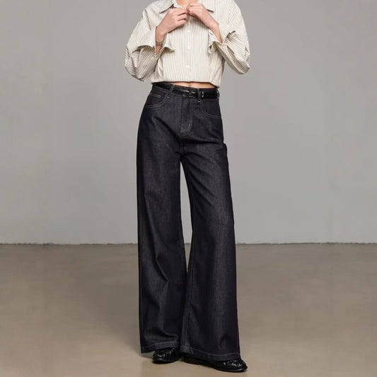 Mørkeblå løstsiddende denimjeans med vide ben