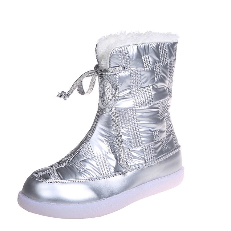 Fur-Trimmed Snowshoe Short-Barrel Cotton Boot Girl