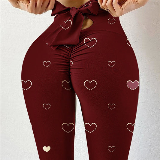 Sexy High-waist High-stretch Yoga Pants With Bow Print Hips