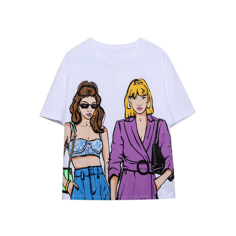 Casual Fashion Crew-neck Short-sleeve Top Girls 3D-printed T-shirt