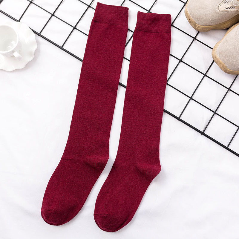 Solid Color Cotton Women's Socks Color Basic Calf