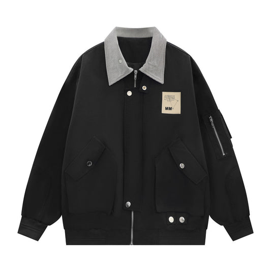 Street Multi-pocket Bomber Jacket Men's Contrast Color