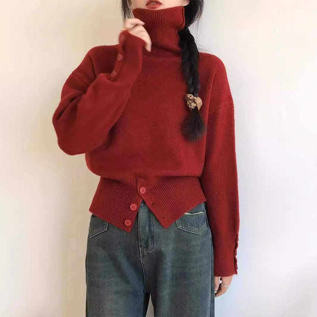 Design High Waist Button Retro Lazy Style Wear Sweater