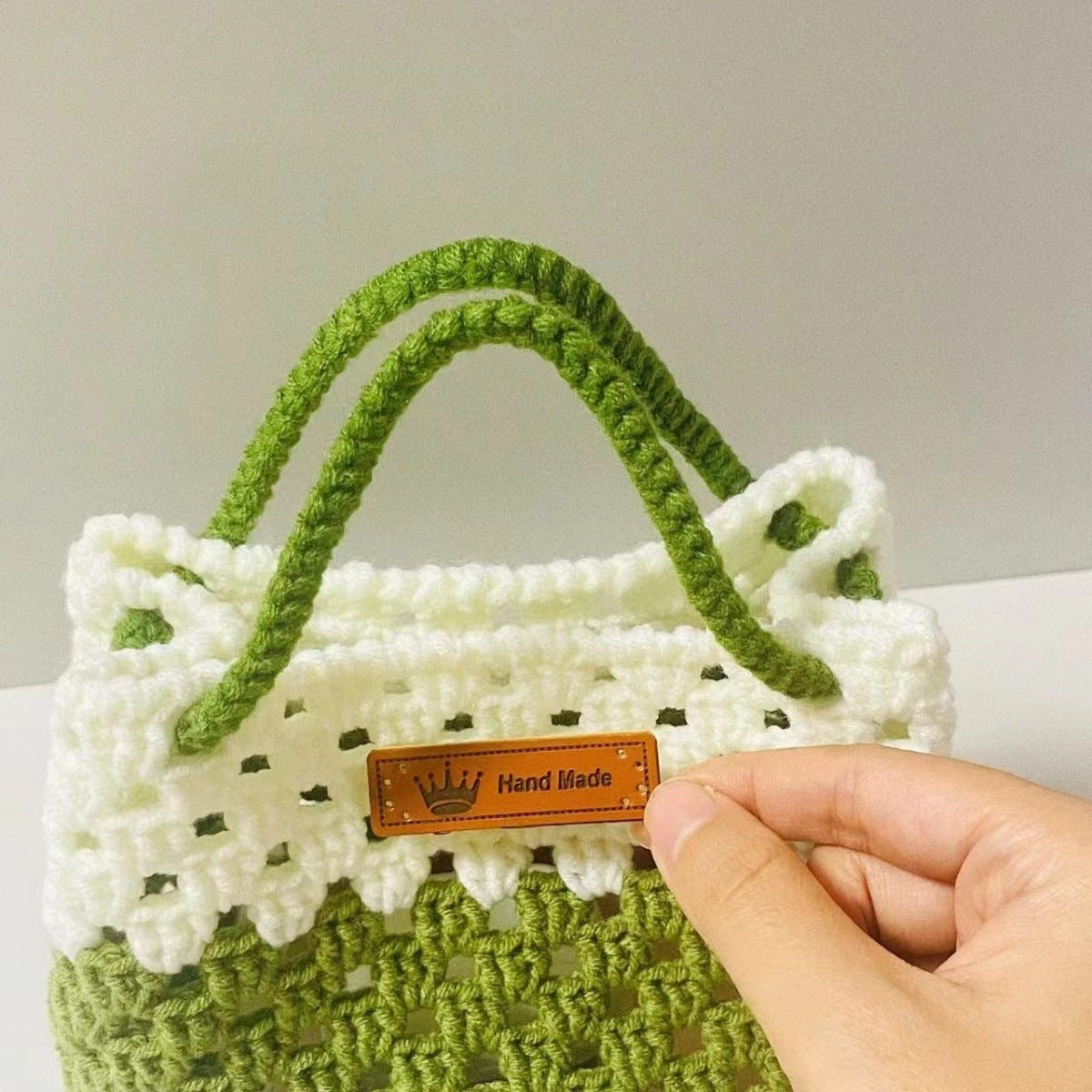 Summer Contrast Color Wool Handbag Hollow Out