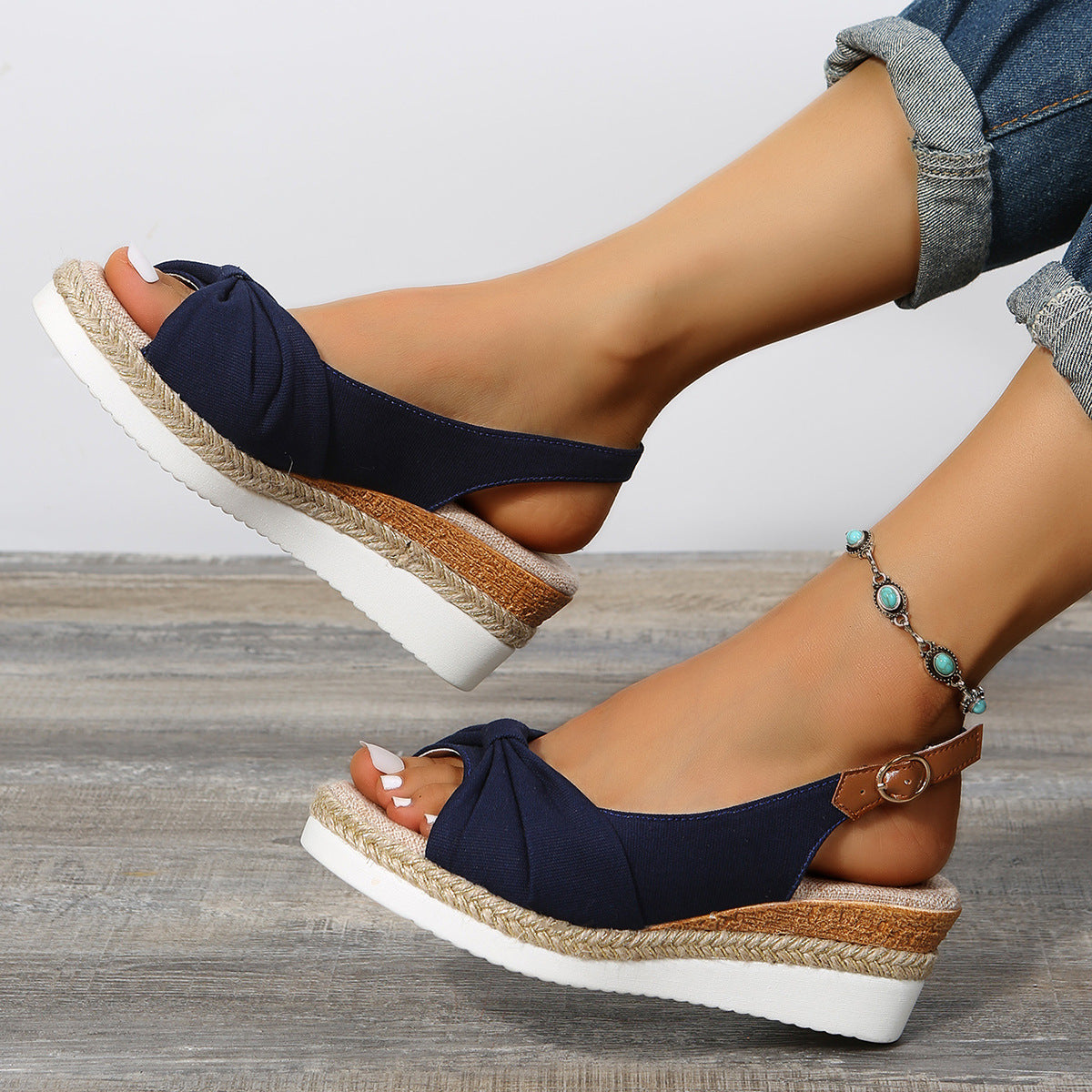 Women's Hemp Rope Bow Wedge Casual Sandals