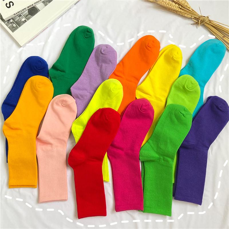 Candy Rainbow Color Mid-calf Cotton Socks