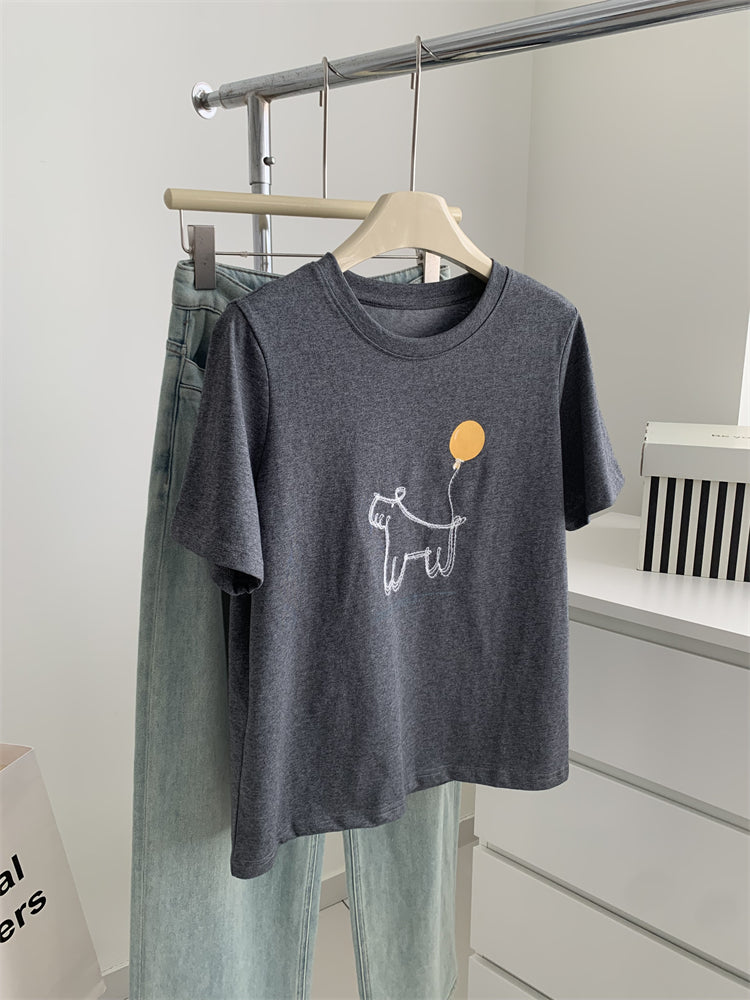 Women's Loose-fitting Casual Round-neck Short-sleeved Balloon Puppy T-shirt