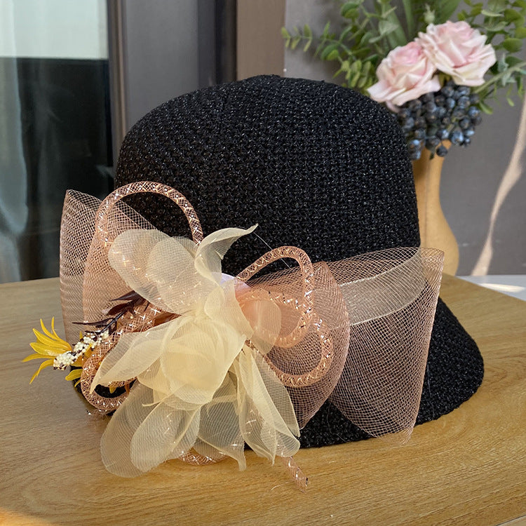 Women's Fashion Big Net Flower Knit Breathable Sun-shade Beach Hat