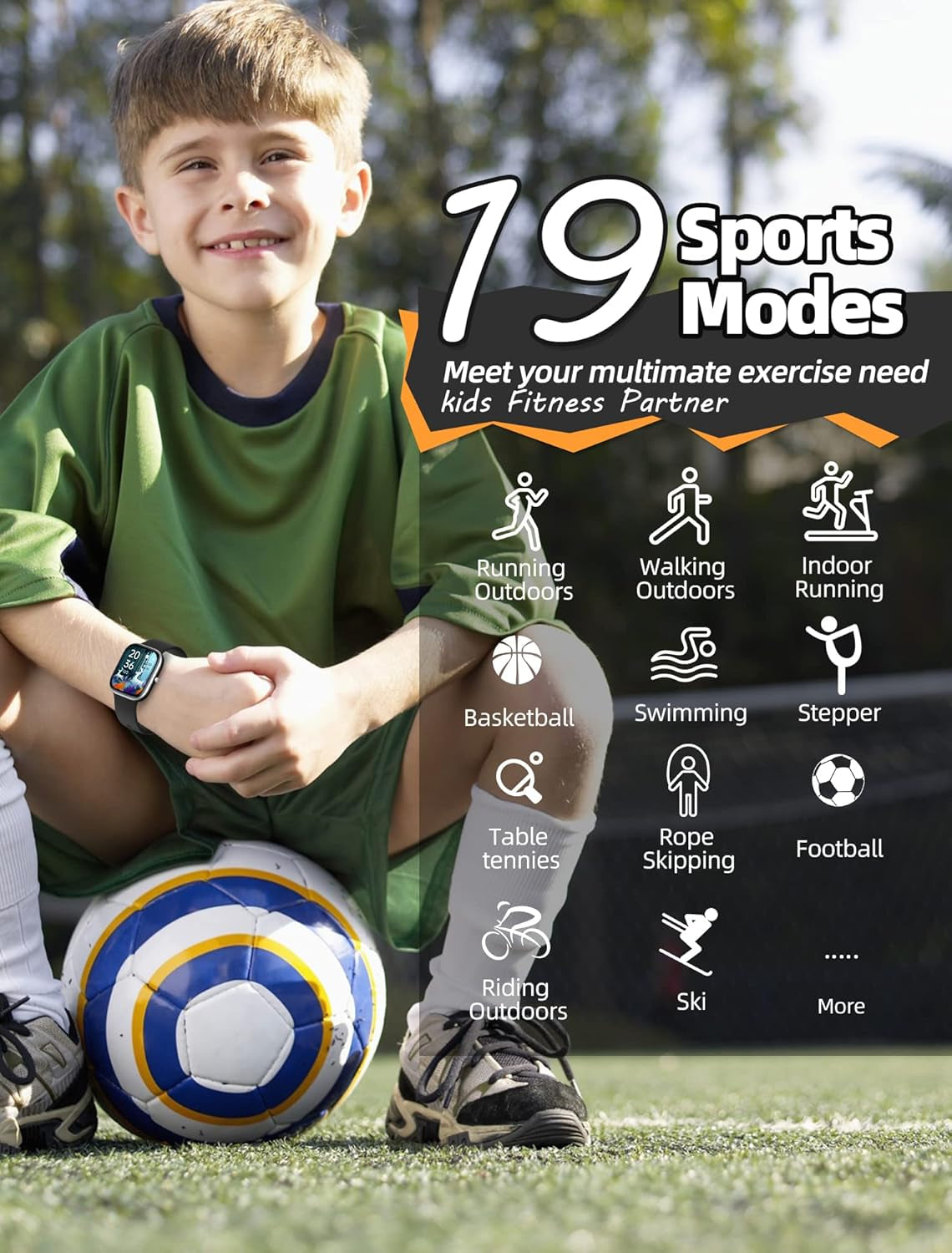 Kids Smart Watch for Boys Girls,Ip68 Waterproof Kids Fitness Activity Tracker Watch,Heart Rate Sleep Monitor,8 Sport Modes,Pedometers,Calories Counter,Alarm Clock,Gifts for Teens 5+ (Black)