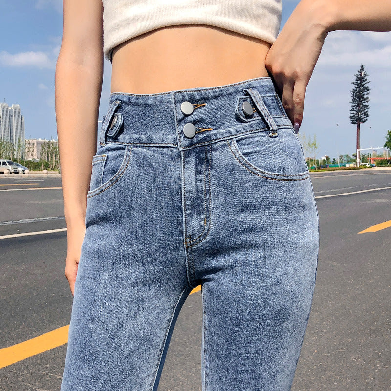 Women's Spring New Plus Size High-waisted Jeans Slim Slimming