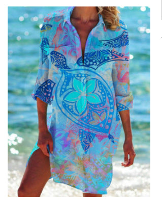 Women's Vacation Beach Bikini Jacket Printed Shirt