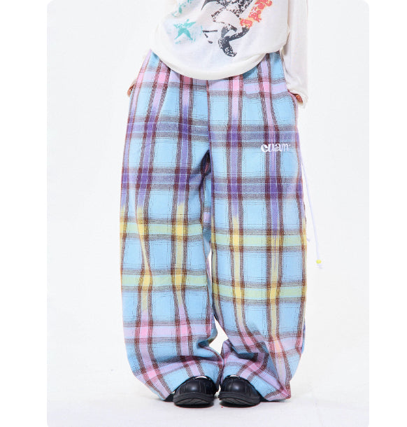 Retro Color Gradient Plaid Straight Casual Pants