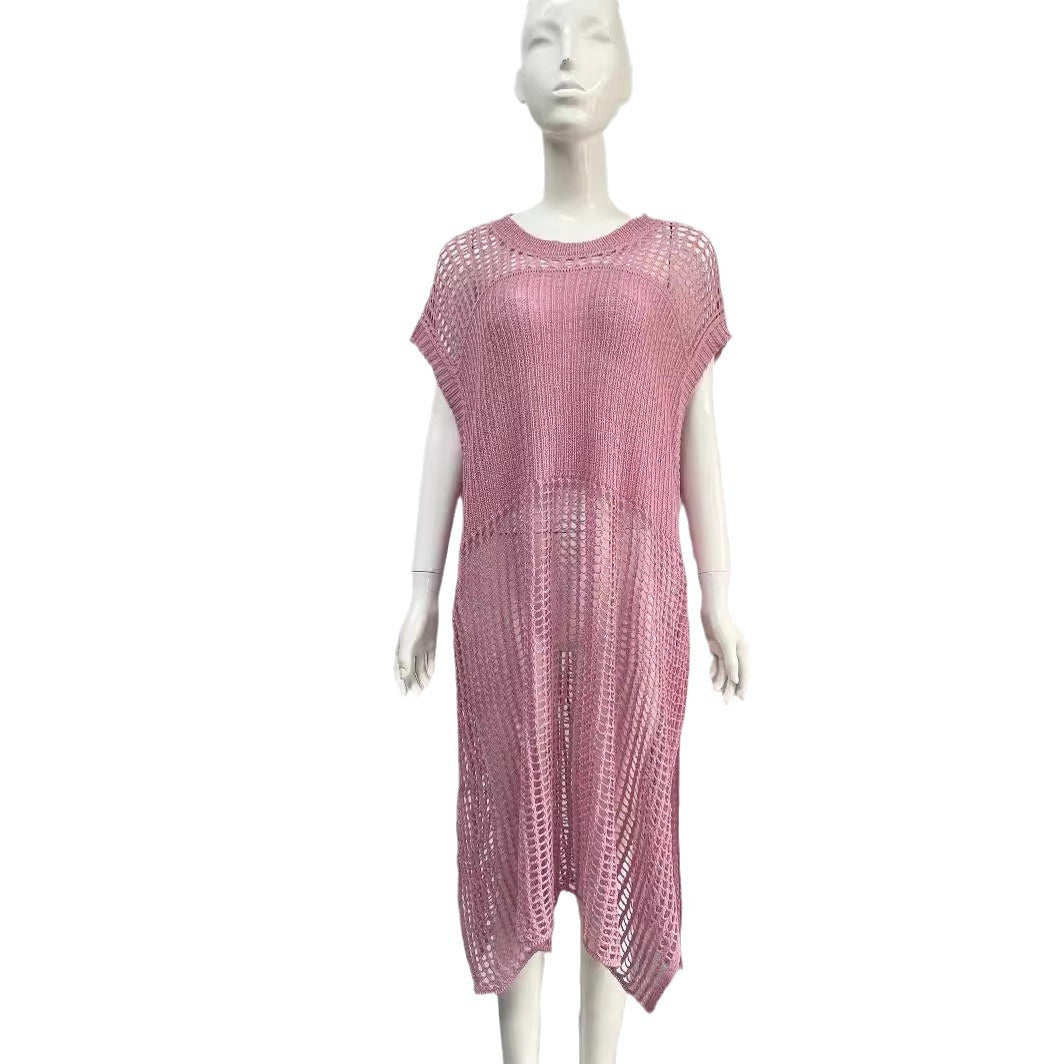Hollow-out Slit Knit Layered Dress