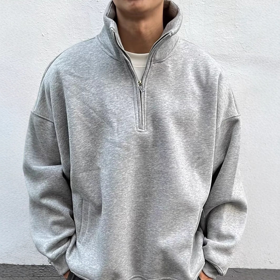 Halvlynlås sweater med opretstående krave Herremode Brand Løs