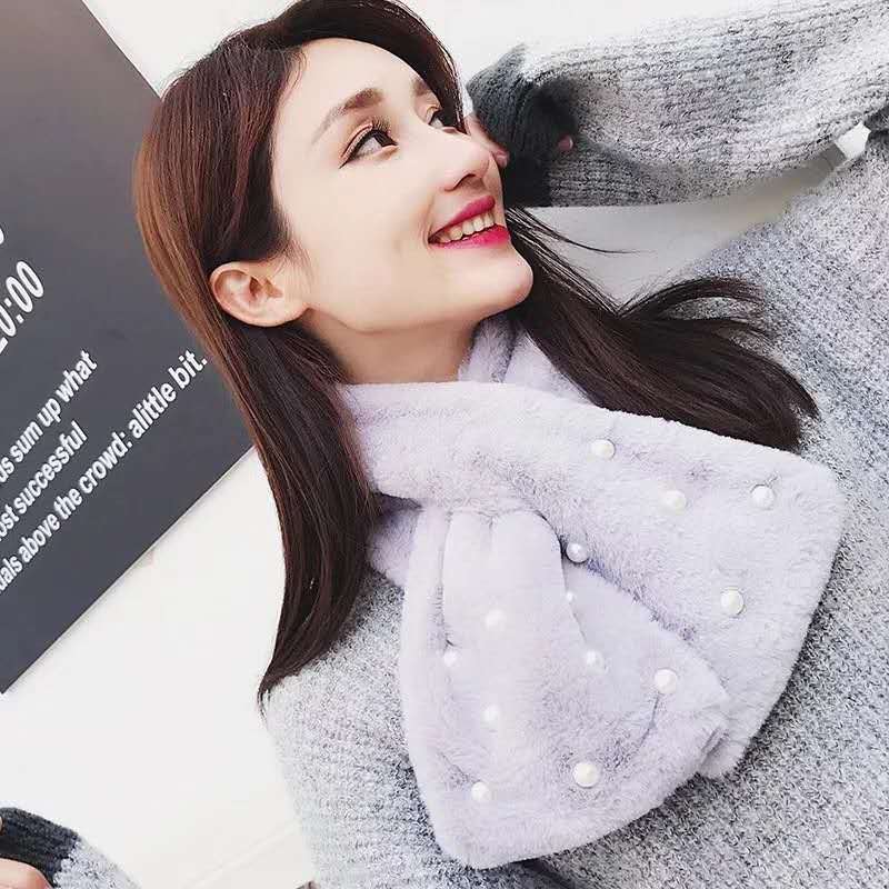 Rabbit Hair Imitation Pearl Scarf Thickened Warm Rabbit Hair Collar