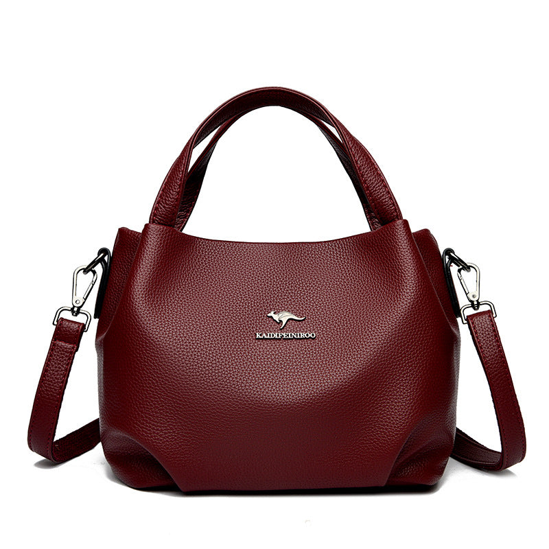 Solid-color High-capacity Versatile Tote Bag With A Textured Lychee Pattern