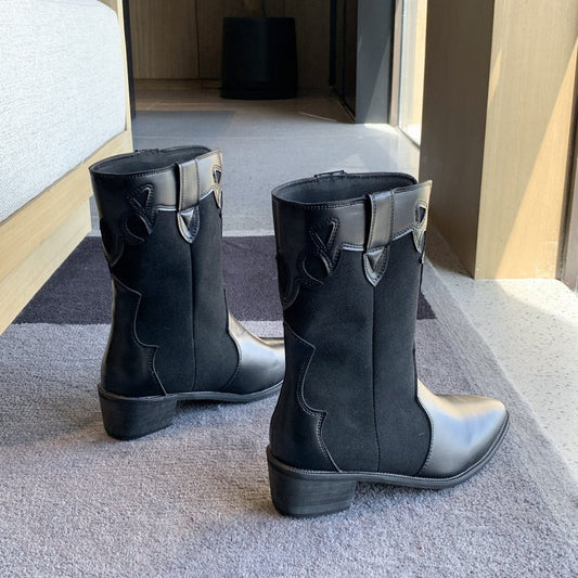 Pointed Toe  With Thick Heel Martin Boots