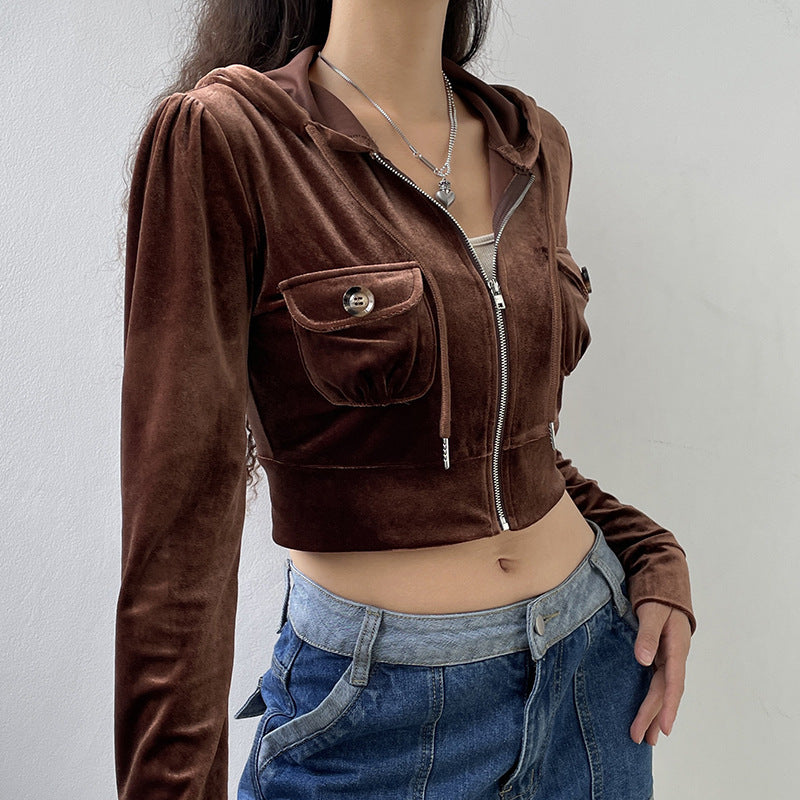 Corduroy American Cardigan Drawstring Waist Jacket