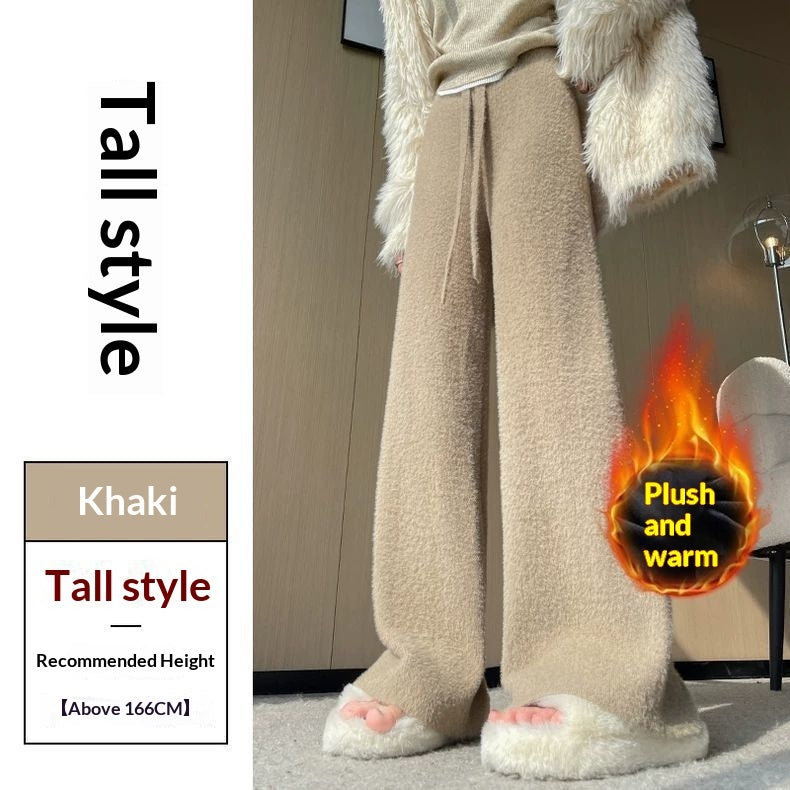 High-waisted Casual Pants Soft  Straight-leg Knitted Trousers