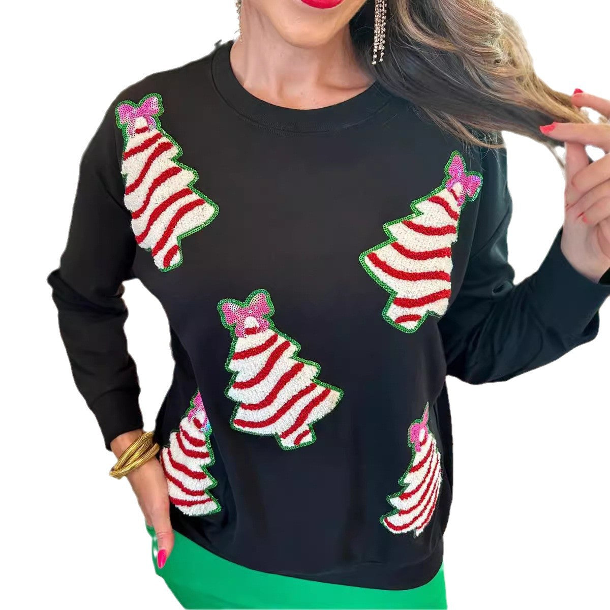 Women's Christmas Tree Decorative Sequins Sweater Casual Loose