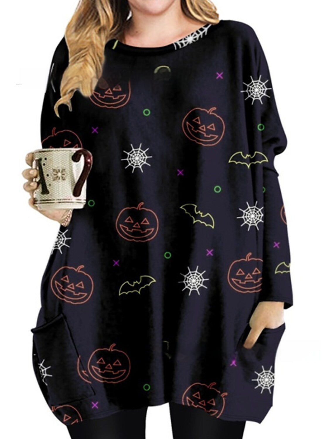 Women's Round Neck Mid-length Long-sleeved T-shirt With Pockets