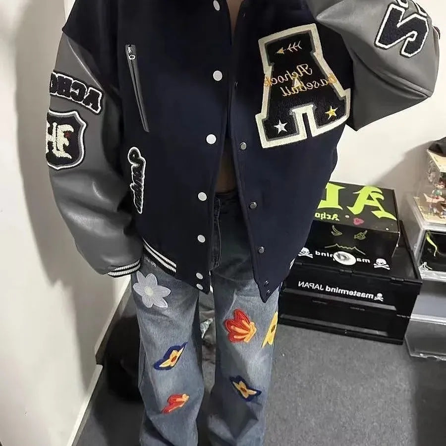 Spring And Autumn Baseball Uniform Letter Loose Trendy High Street Coat