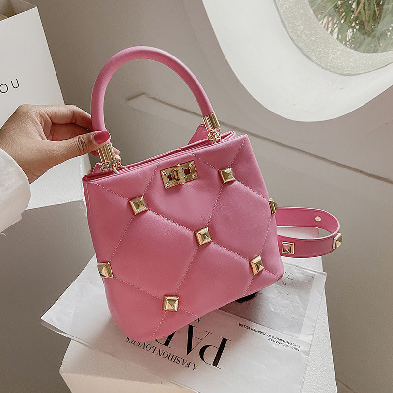 Large Riveted Diamond Lattice Single Shoulder Crossbody Small Square Bag
