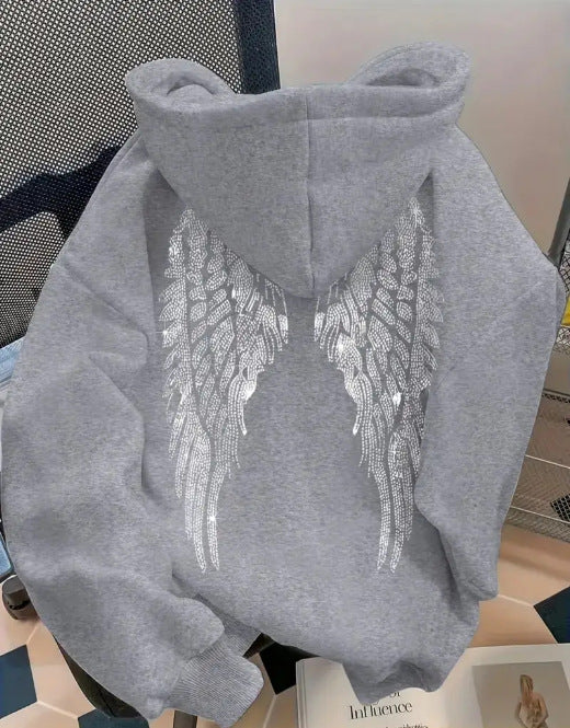 Trendy Minimalist Design Wings Printing Sweater Casual Loose Sweatshirt Pullover