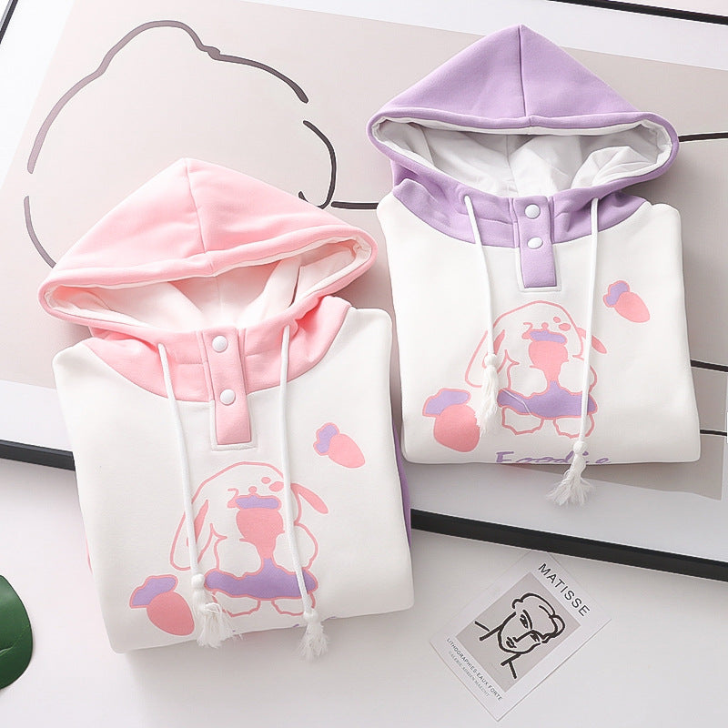 Women's Colorblock Large Pocket Print Hooded Fleece Sweatshirt