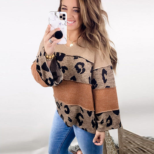 Leopard Print Long-sleeved Sweater For Women European And American Personalized
