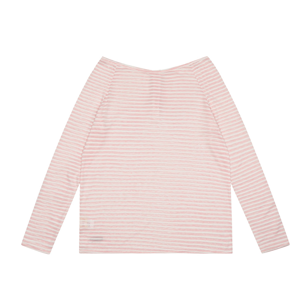 Striped Long Sleeve T-shirt Women Boat Neck Loose Thin Sunshade Cover