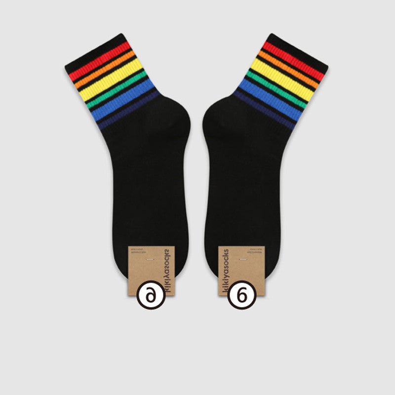 Simple College Style Striped Cotton Socks