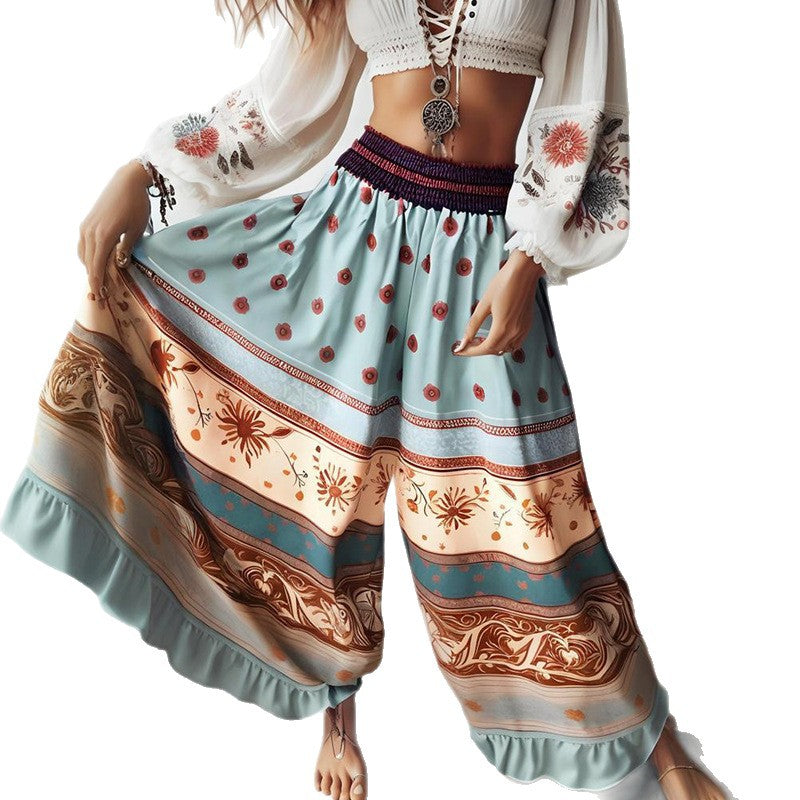 Autumn New Print Bohemian High-waisted Loose Wide-leg Pants