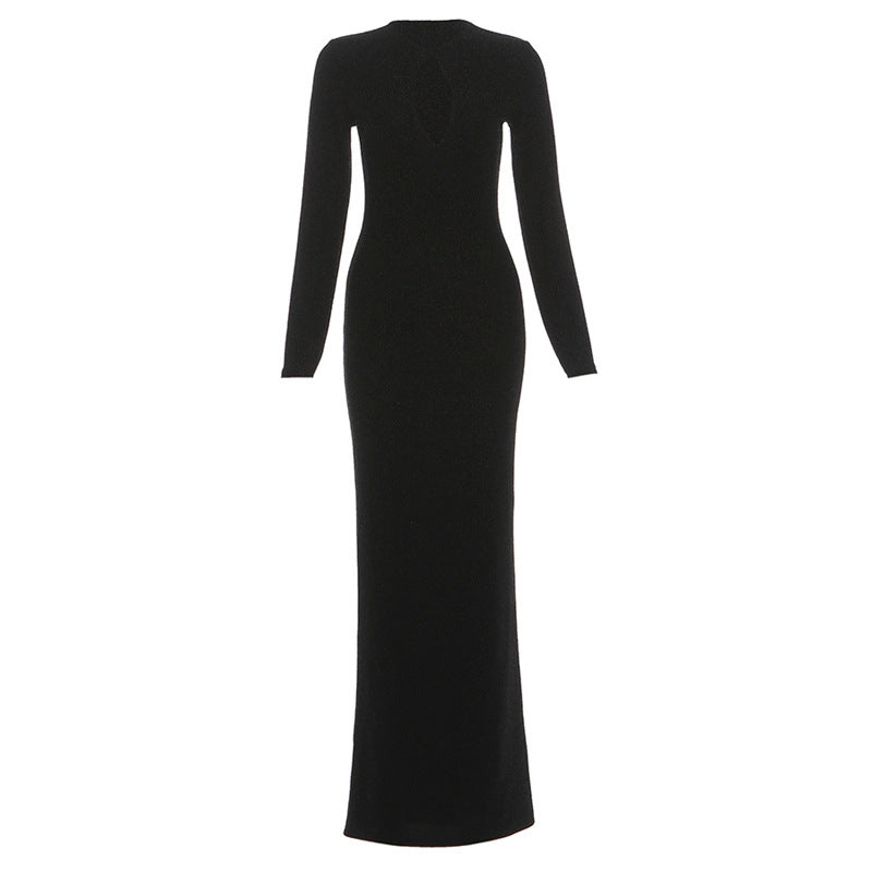 Forår Elegant Pendler Kjole Guldbelagt Sexet Udhulet Højtaljet Bodycon Slank Lang Kjole til Kvinder