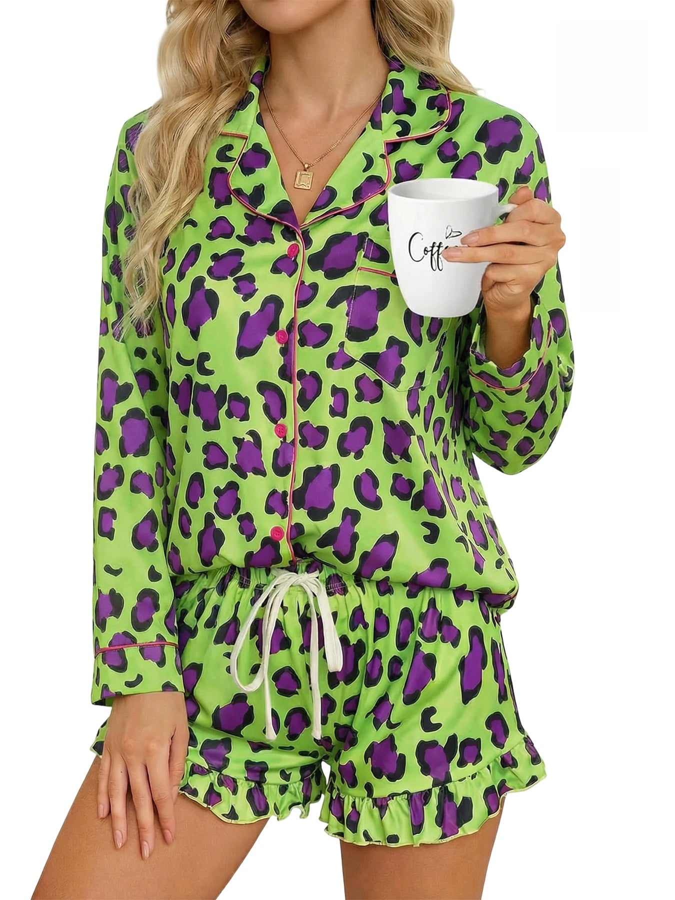 Women's Milk Silk Leopard Print Pajama Set