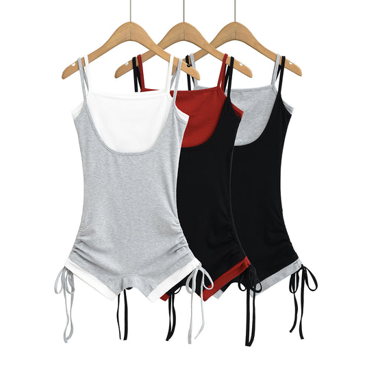 Womens Two-Piece Look Color-Block Jumpsuit With Straps
