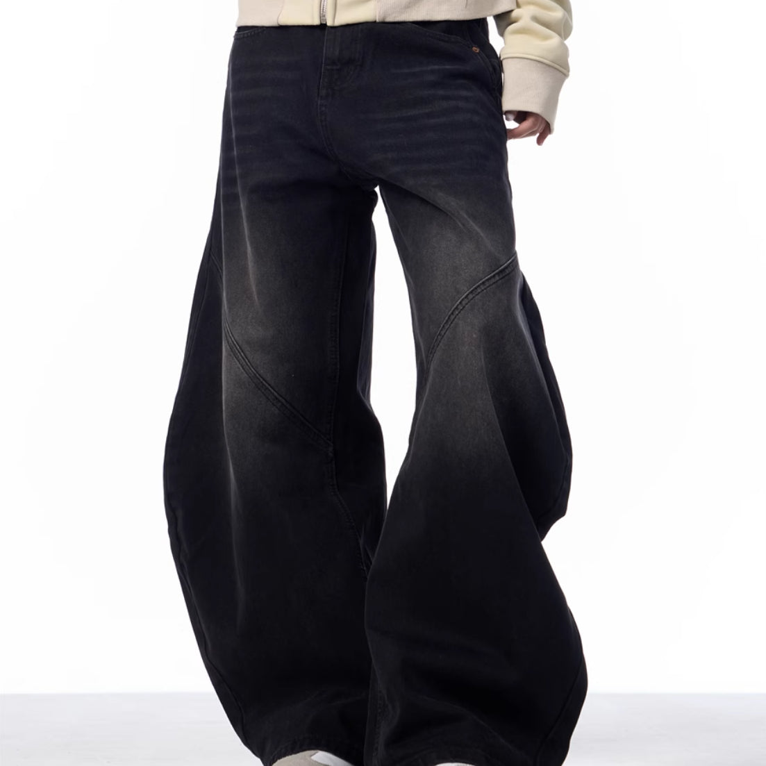 Retro Sorte Jeans til Kvinder, Løse Bukser med Lige Vide Ben
