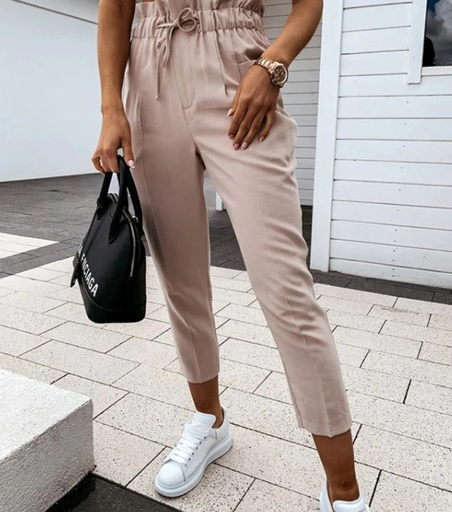 Ladies casual high waist pleated pants