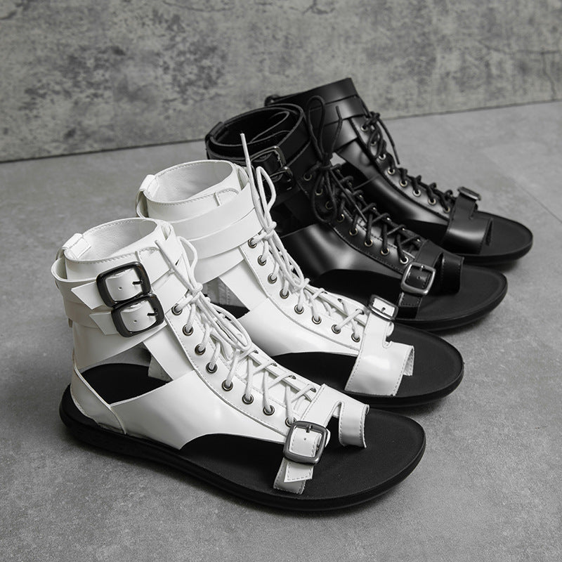 Women's Solid Color Roman-style Lace-up Soft-soled Leather Sandals