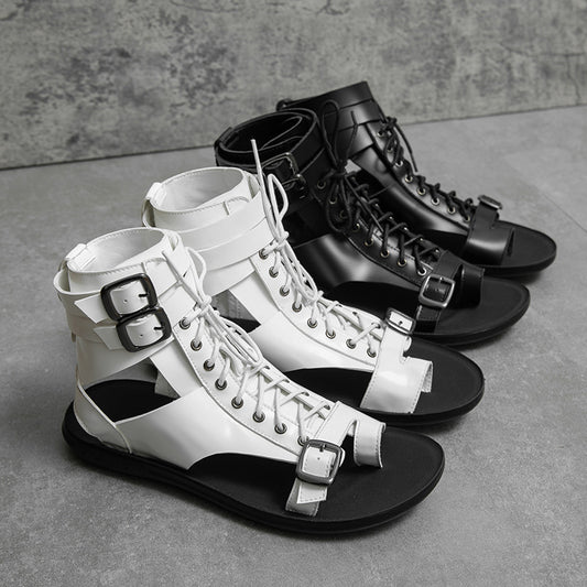 Women's Solid Color Roman-style Lace-up Soft-soled Leather Sandals