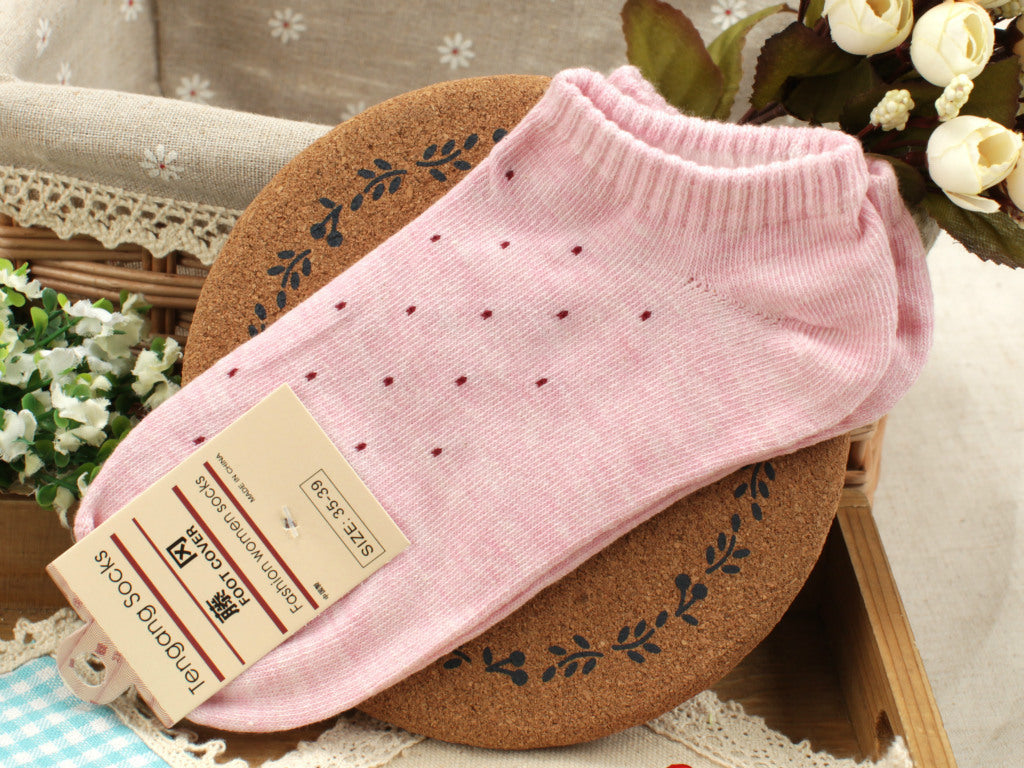 Women's cotton socks solid color polka dot thin boat socks