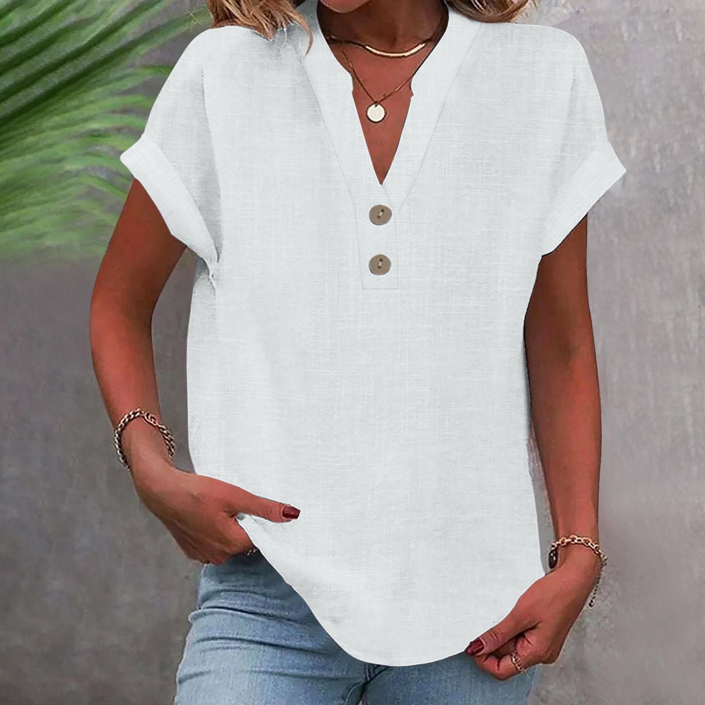 Stand Collar Button Short Sleeve Women's Shirt