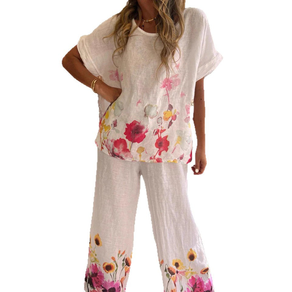 Women's Versatile Artistic Retro Cotton-Linen Short-Sleeve Set