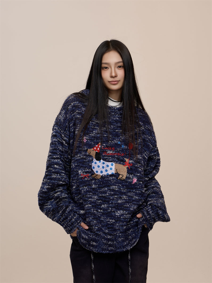 Christmas Red Couple's Sausage Dog Towel Embroidered Sweater