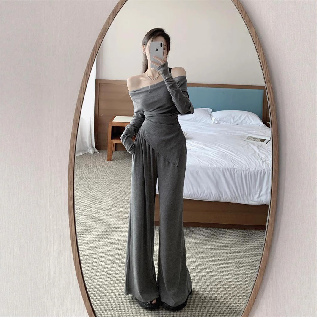 Long-sleeve Top And Wide-leg Pants Two-piece Set