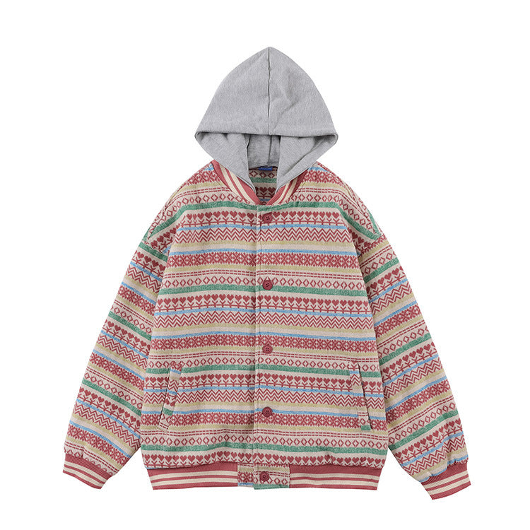 Women's Retro Woolen Striped Baseball Jacket