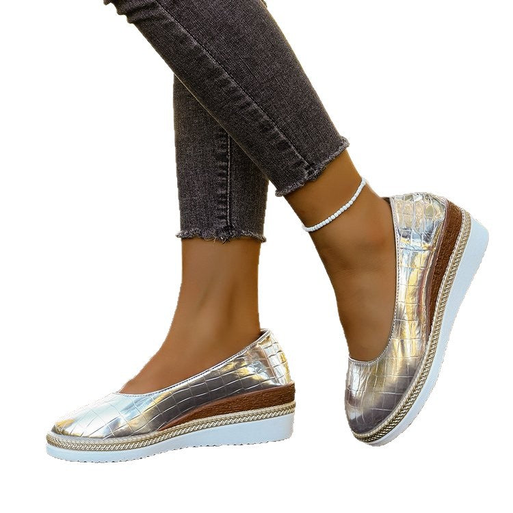 Large-size Wedge-heel Patent Leather Womens Pumps