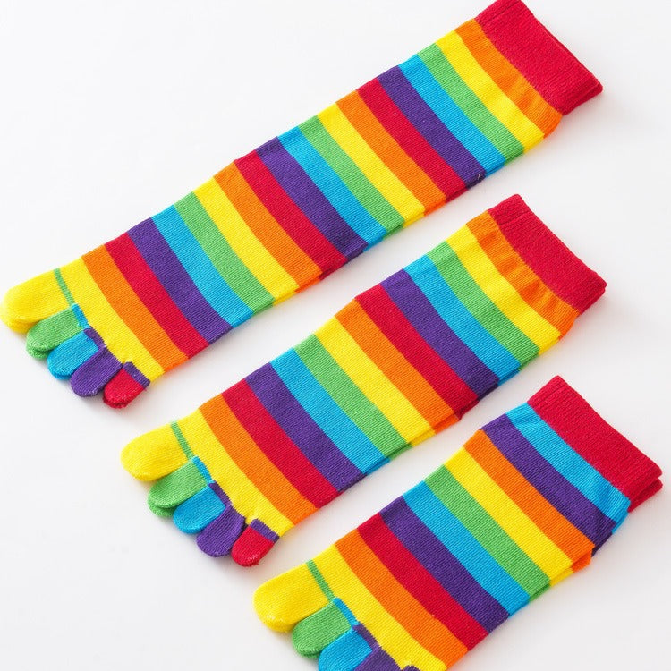Women's Versatile Rainbow Striped Five Finger Socks